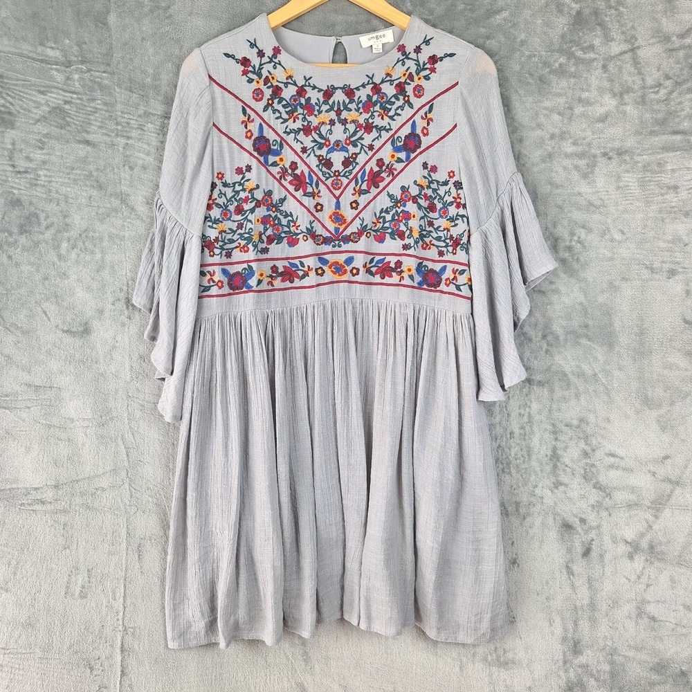 Umgee Dress Small Floral Gauze Bell Sleeve Boho Peasant Hippie Festival Babydoll